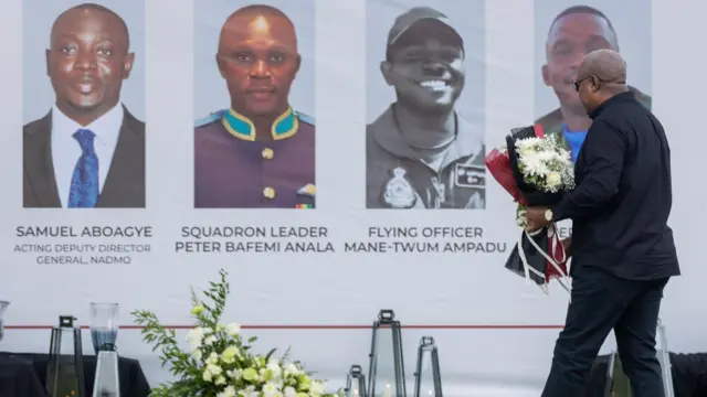 President John Dramani Mahama lays a wreath at Black Star Square in Accra during the state funeral of Ghana’s eight fallen heroes, honoring their service and sacrifice.