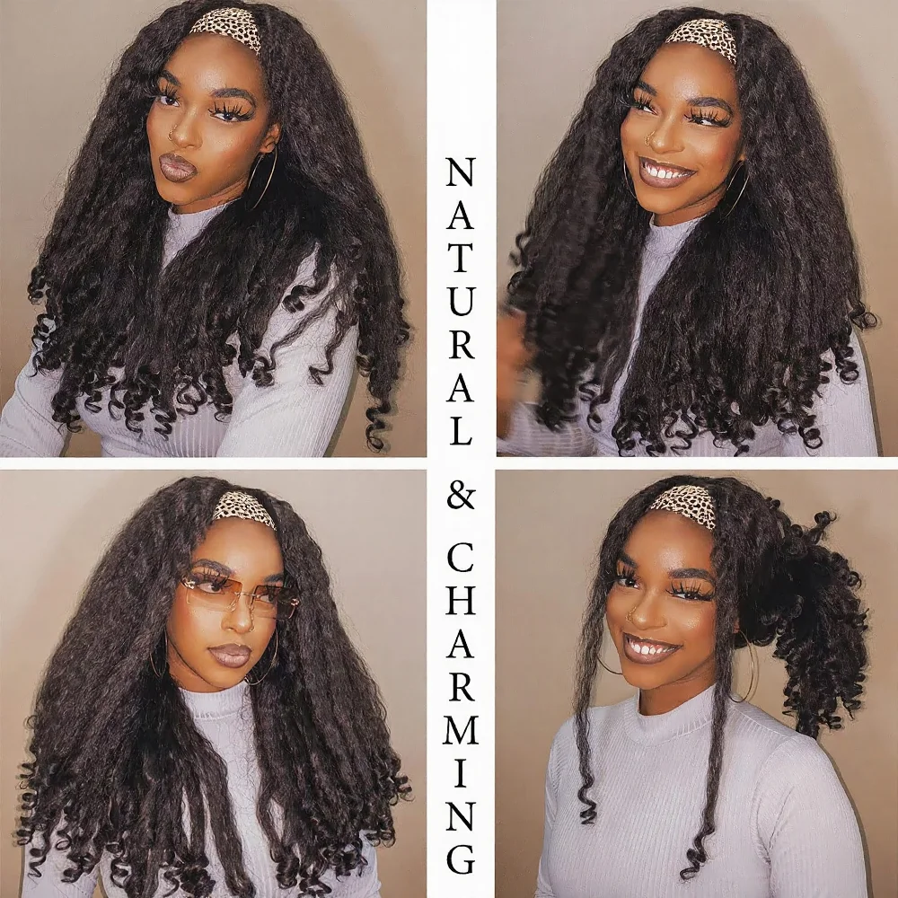 Afro Curly Yaki Wigs for Black Women Headband Kinky Straight
