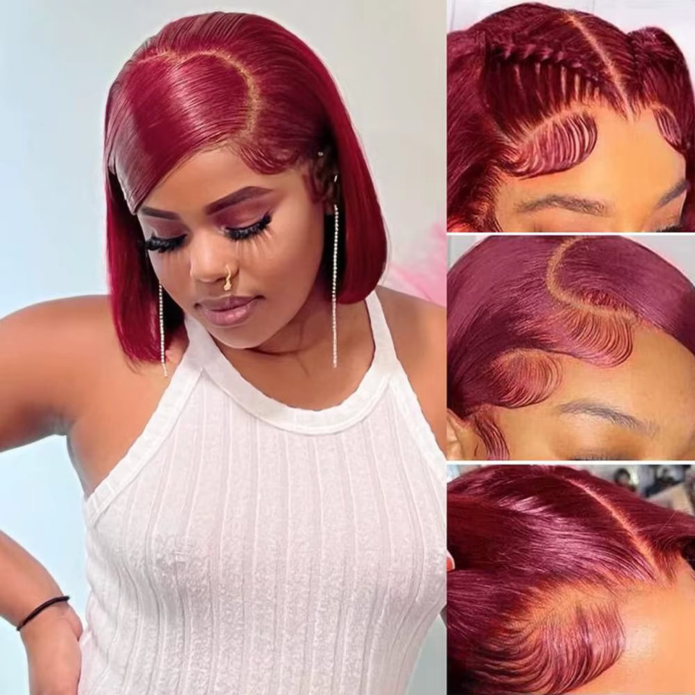 Human Hair Straight Bob Wigs 100% Human Hair 99J Burgundy Color
