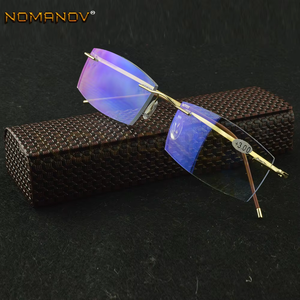Titanium Frame Ultra Light Memory Gold Frame Coating Lenses Men Women Rimless Reading Glasses